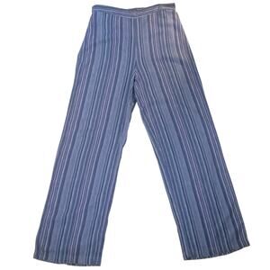 Women’s Tall Linen Pants Sz 10T Blue Stripe Pull On Wide Leg Summer Lightweight